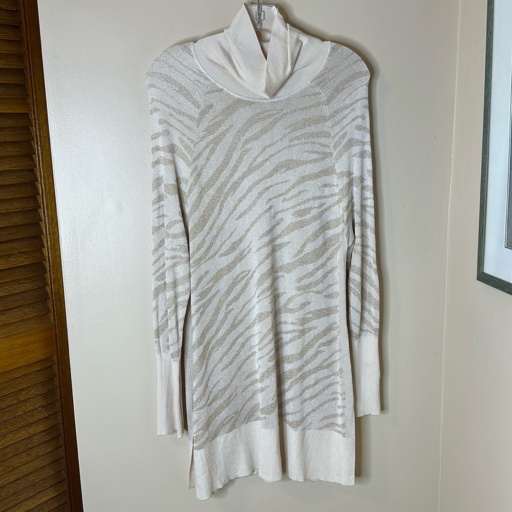 BNWT Melanie Lynn glitz zebra cream gold dress sweater